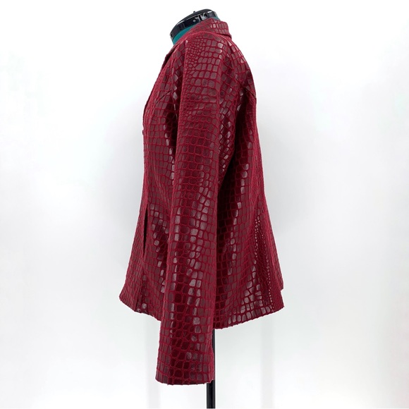 Selene Sport Red Embossed Animal Print Zipper Front Vinyl Jacket, 14 - Picture 8 of 16